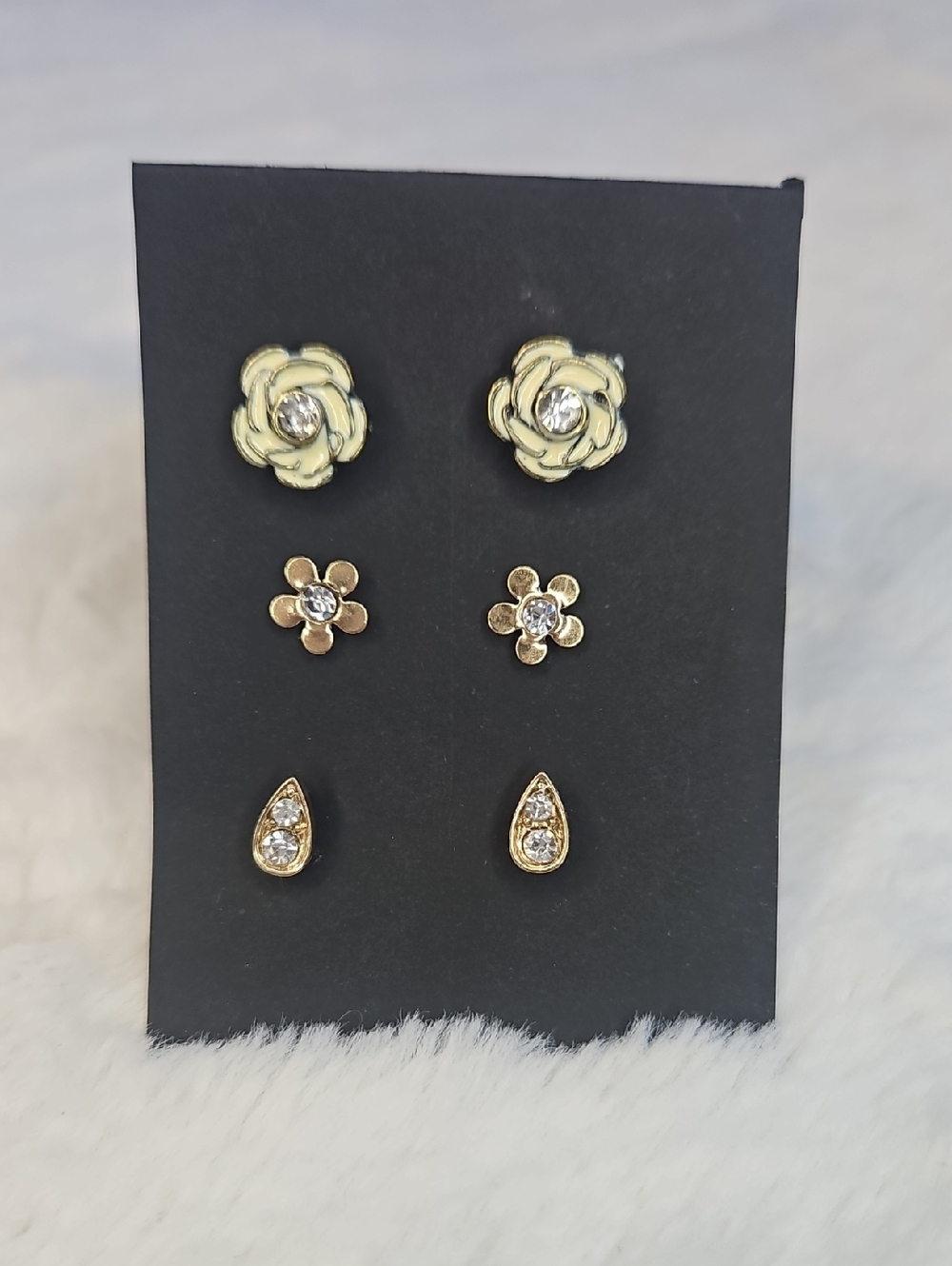 Set/3 Gold-Tone Floral & Teardrop Earrings
